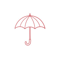 Open umbrella line art icon red outline drawing rain protection accessory simple weather equipment vector graphic isolated design for meteorology or fashion theme. © Mr WaQaS