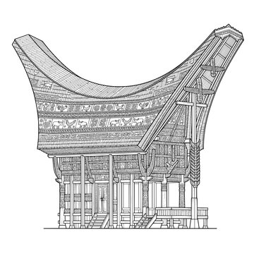 vector sketch of a toraja house