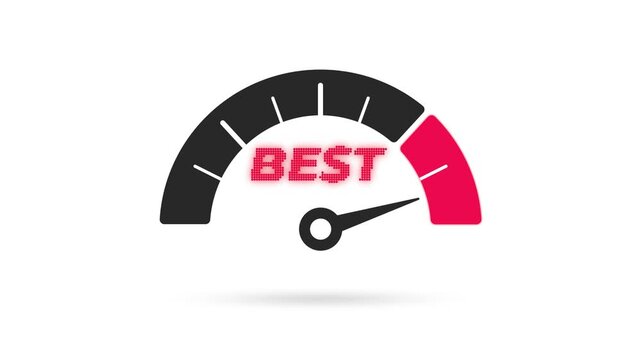 Maximum power gauge design with the text "best" on a white background.