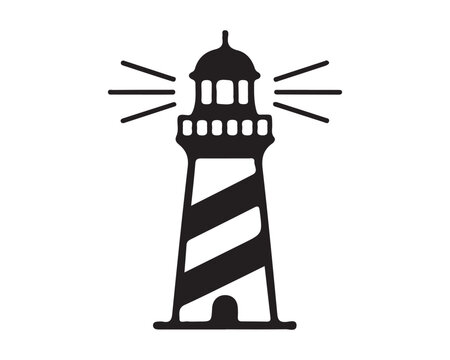 Minimalist black and white lighthouse icon illustration with lighthouse nautical navigation maritime minimalist