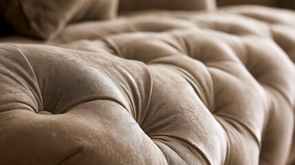 Obraz premium Close up detail of luxurious beige tufted velvet upholstery fabric.
