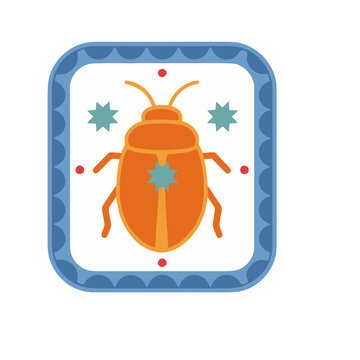 Orange beetle illustration with stars and dots