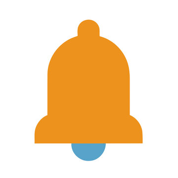 Orange bell icon with blue clapper isolated on transparent background
