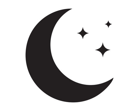 Crescent moon and stars night sky icon with star icon celestial icon lunar phase space graphic stars shape black moon