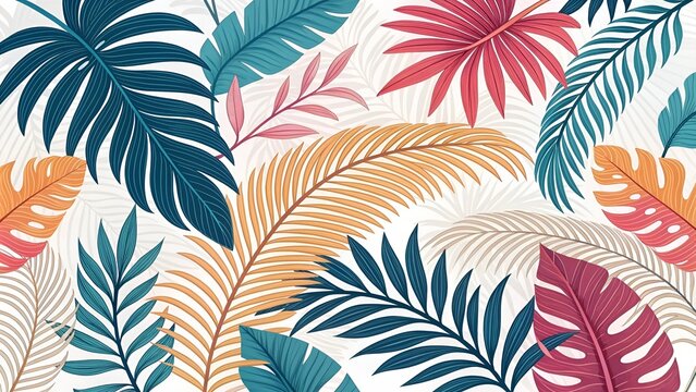 Tropical foliage pattern with vibrant leaves in warm sunlight and soft diffused light