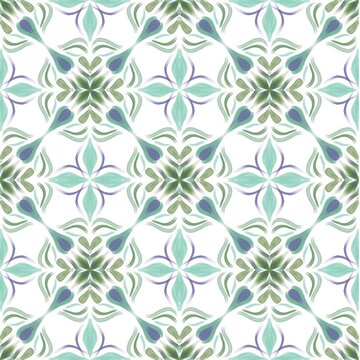 Hand-painted abstract floral pattern with green and blue hues evoking a calming botanical vibe ideal for home decor and textile design