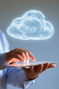 businessman reviewing secure cloud storage dashboard on tablet, realistic office photo