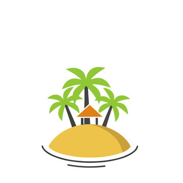 Tropical island with palm trees and hut