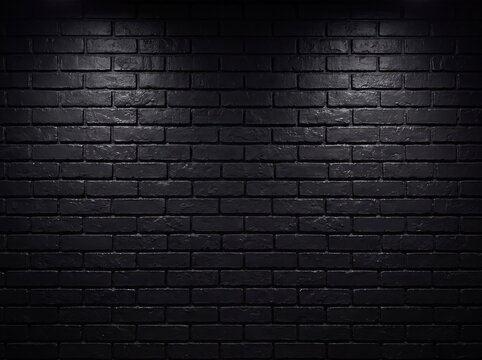 Dark glossy black painted brick wall texture background