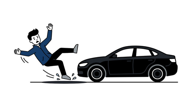 Man slipping near a black car on road