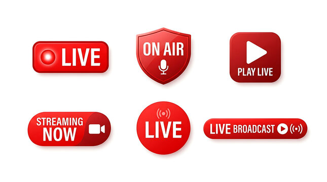 Social media icons set with live and play buttons