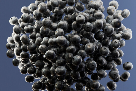 Dense Cluster of Floating Blueberries 3D Render
