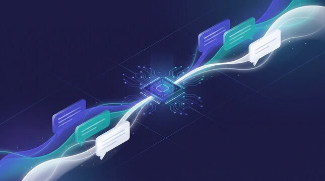 Microchip processor routing chat message bubbles in abstract flow