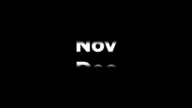 Seamless Loop Months Counter Animation Jan to Dec, Modern Vertical Scrolling Month Abbreviations Calendar Timeline Graphic Overlay