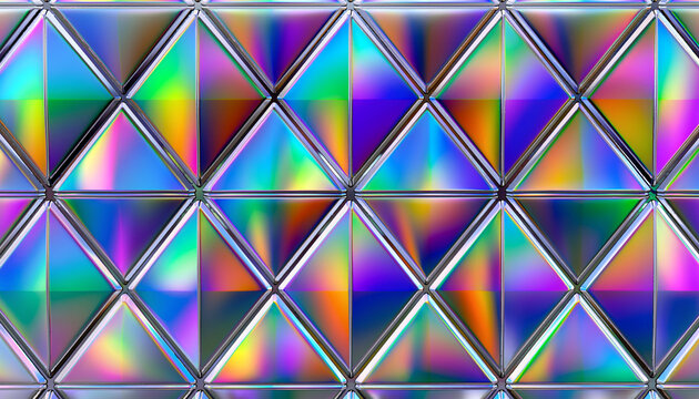 Abstract geometric background of iridescent diamond shaped glass tiles