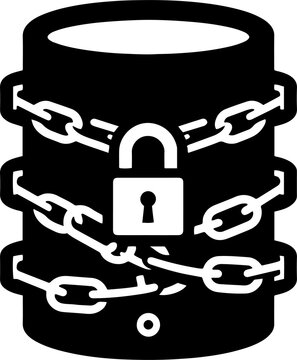 Secure database cylinder wrapped with chains and locked with a padlock icon vector design