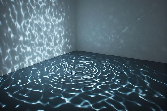 Abstract caustic light patterns from water ripple projected on a white wall