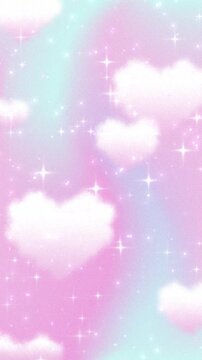 dreamy pastel gradient animation background with heart clouds and sparkling stars in the sky