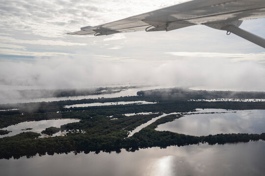 Beautiful aerial view to green amazon rainforest islands