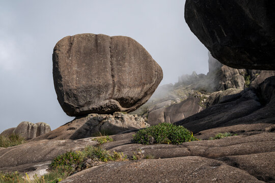 Beautiful rock formations in misty weather, Itatiaia Park