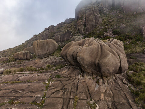 Beautiful aerial view to interesting rocky formations and clouds