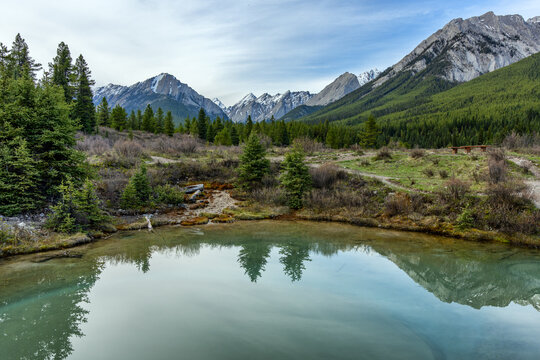 Ink Pots turquoise spring reflecting Canadian Rocky Mountains