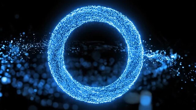 Glowing blue particle circle background. Futuristic energy ring sparkling dust light dots, abstract technology, sci-fi portal or digital wave effect modern visuals digital presentation effect backdrop