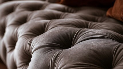 Obraz premium Close up of luxurious tufted dark grey velvet sofa upholstery texture.
