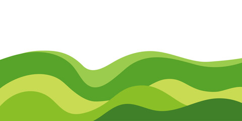 Obraz premium Wavy green field pattern with organic farm landscape. Abstract agricultural background tea plantations, rice paddy, and mountain view in modern flat design style.