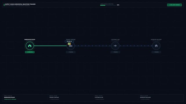 Futuristic digital user interface tracking autonomous delivery drone and smart locker progress