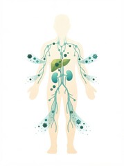 Fototapeta premium A body outline illustrates the detox process showing organs and pathways involved in toxin removal. Focus on health and wellness practices.