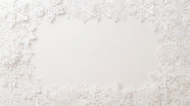 White paper cut snowflake holiday border background