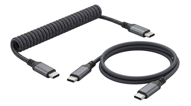 USB C cables and adapters isolated on transparent background