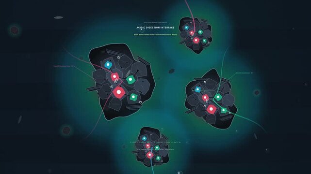 2D animation detailing the black mass hydrometallurgy process for battery recycling including acidic digestion, agitated leaching, phase stratification, and closed loop circularity