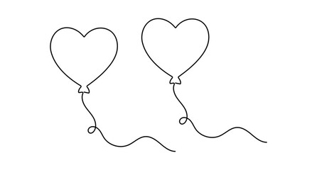 Fototapeta premium Heart balloons line art showing two floating heart-shaped balloons in single line drawing. Vector illustration with editable stroke.