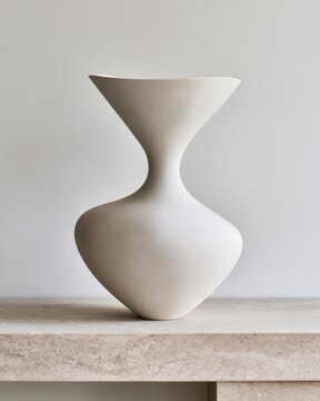Minimalist modern ceramic vase on stone shelf for contemporary home decor