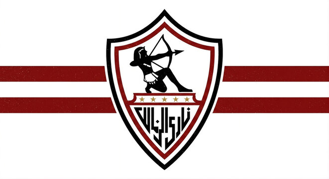 Zamalek SC Egyptian Football Club Shield Logo Design with Pharaonic Bowman Vector Illustration
