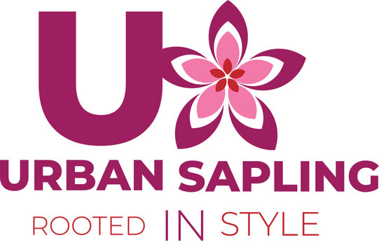 Urban Sapling logo design with letter U and pink flower, floral brand identity for boutique fashion, rooted in style typography vector