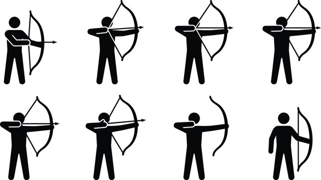 Archer with bow and arrow shooting animation sequence silhouette