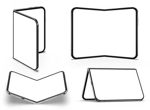 Modern Foldable Smart Phone - Blank Screen Mockup - Set of 4 Positions