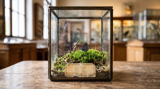 Life Returning Inside Empty Museum Display Case - Concept of Biodiversity Restoration and Species Recovery