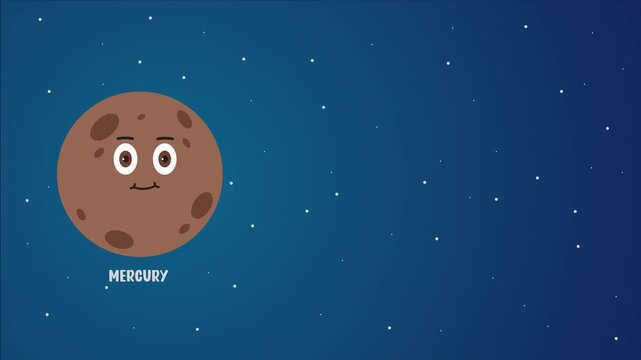 Mercury animation with cute face and copy space area for astronomy solar system presentation and education