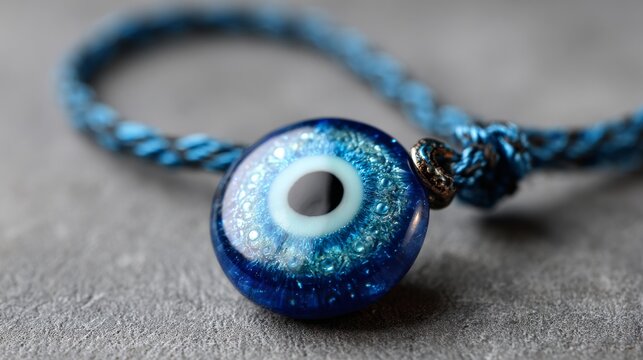 Blue evil eye amulet lying on table