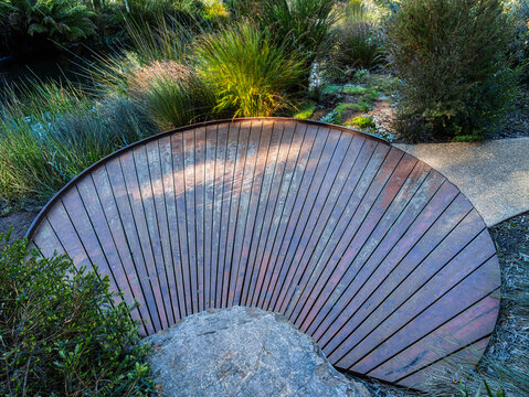  Fan Shaped Wooden Decking In Garden
