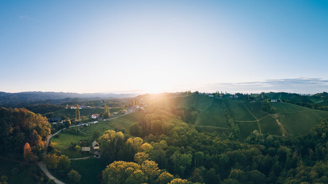 South Styria Vineyard Landscape at Sunset Austria