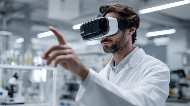 Scientist using virtual reality headset in laboratory