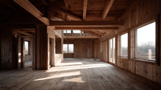 inside view of an unfinished modern wooden house