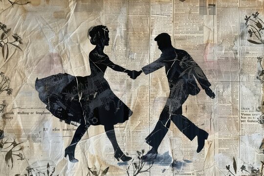 People dancing ephemera border drawing adult representation.