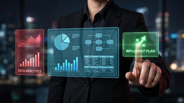 Modern enterprise strategy technology connecting business analytics, performance insights, operational planning, and actionable implementation workflows