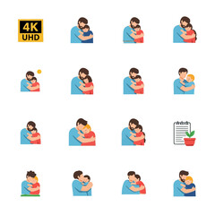 Fototapeta premium Father and Son Hugging Vector Icons Set, Love and Family Bond